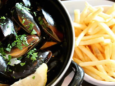 Moules & frites dish at Sugareef Restaurant St Brelades Jersey