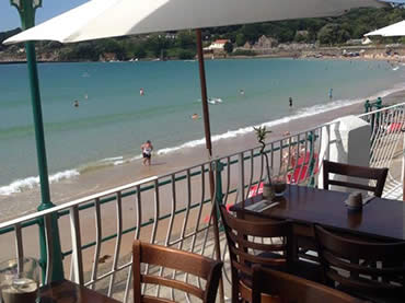 View of St Brelades beach from Sugareef Restaurant